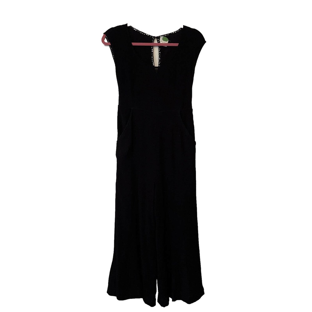 ANTHROPOLOGY Women’s 2 Black Gauze Jumpsuit Romper Crop - Picture 2 of 9
